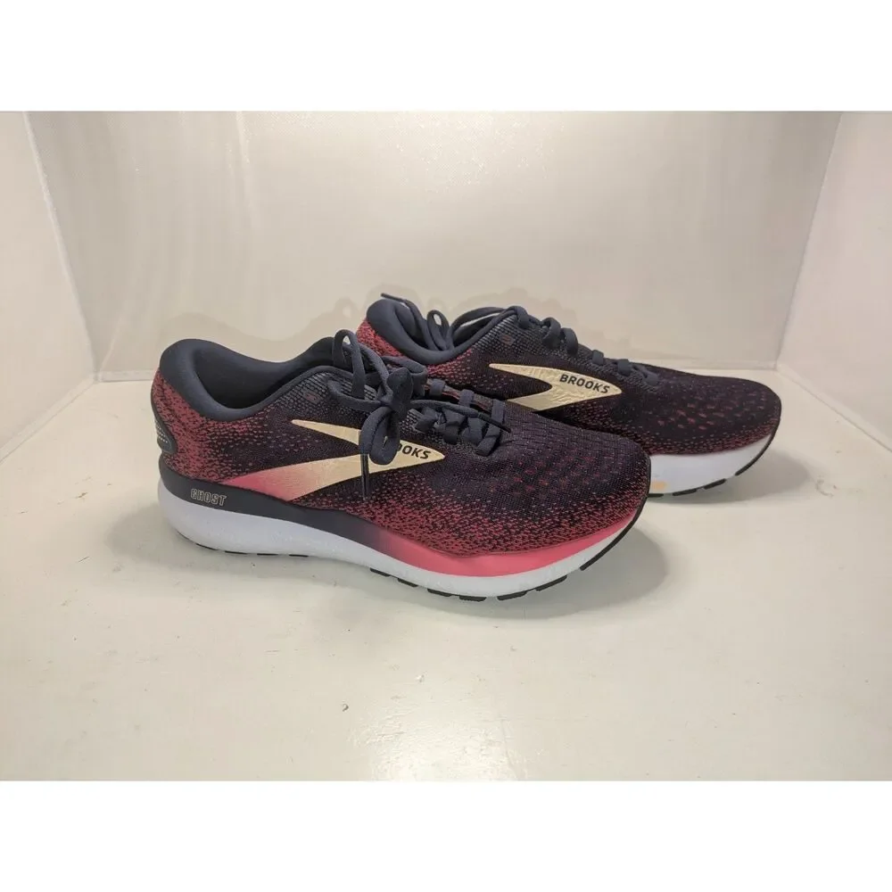 Brooks Ghost 16 Running Shoes Women Navy Blue/Pink Size 7 Wide